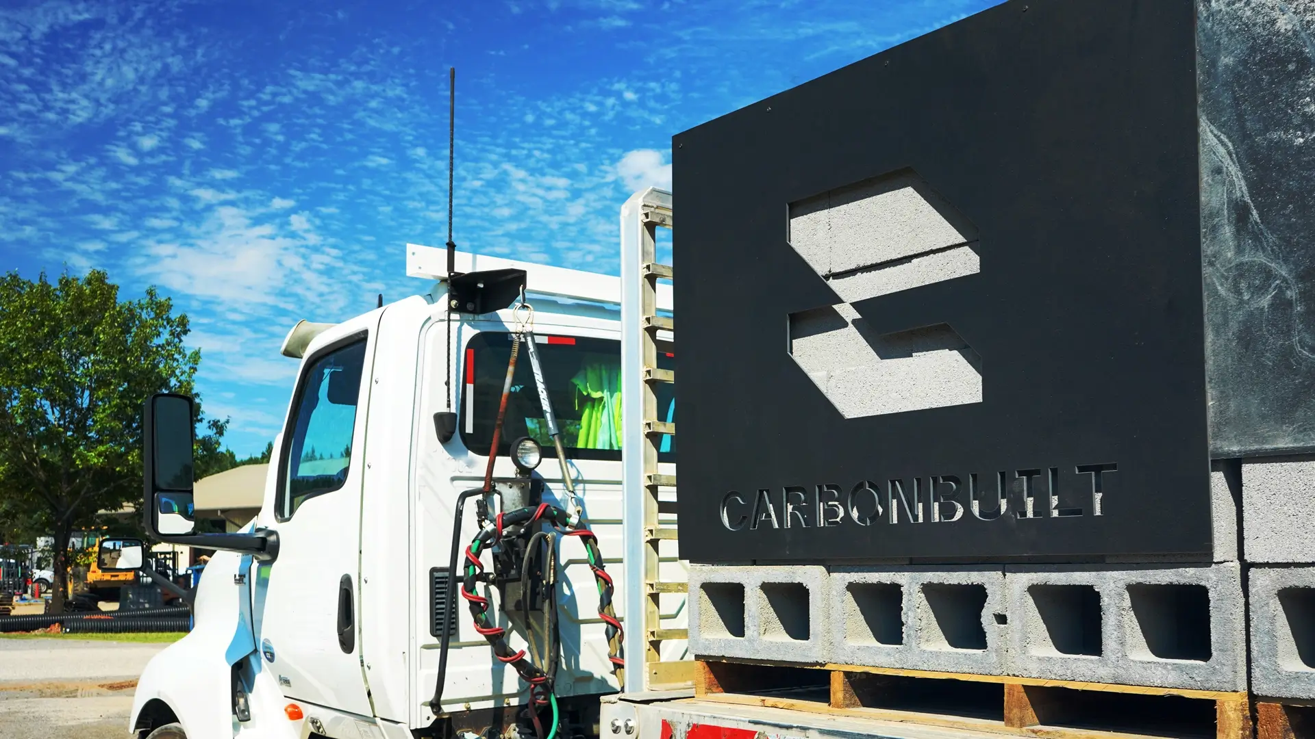 CarbonBuilt commercial low-carbon concrete blocks loaded onto a truck a Blair Block in Alabama